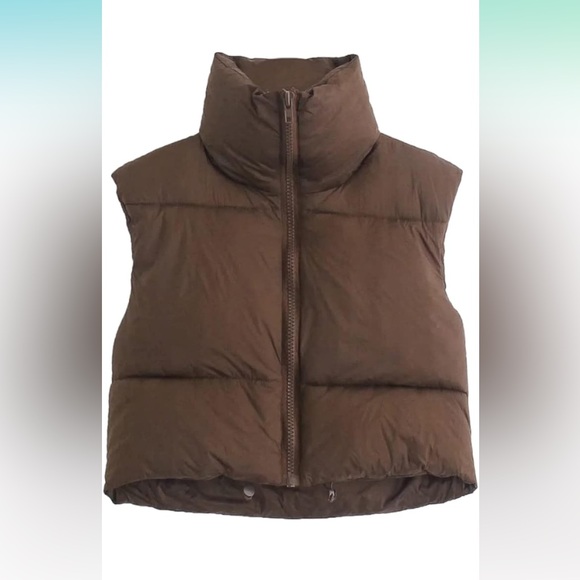 Brown puffer cropped jacket - Picture 2 of 2